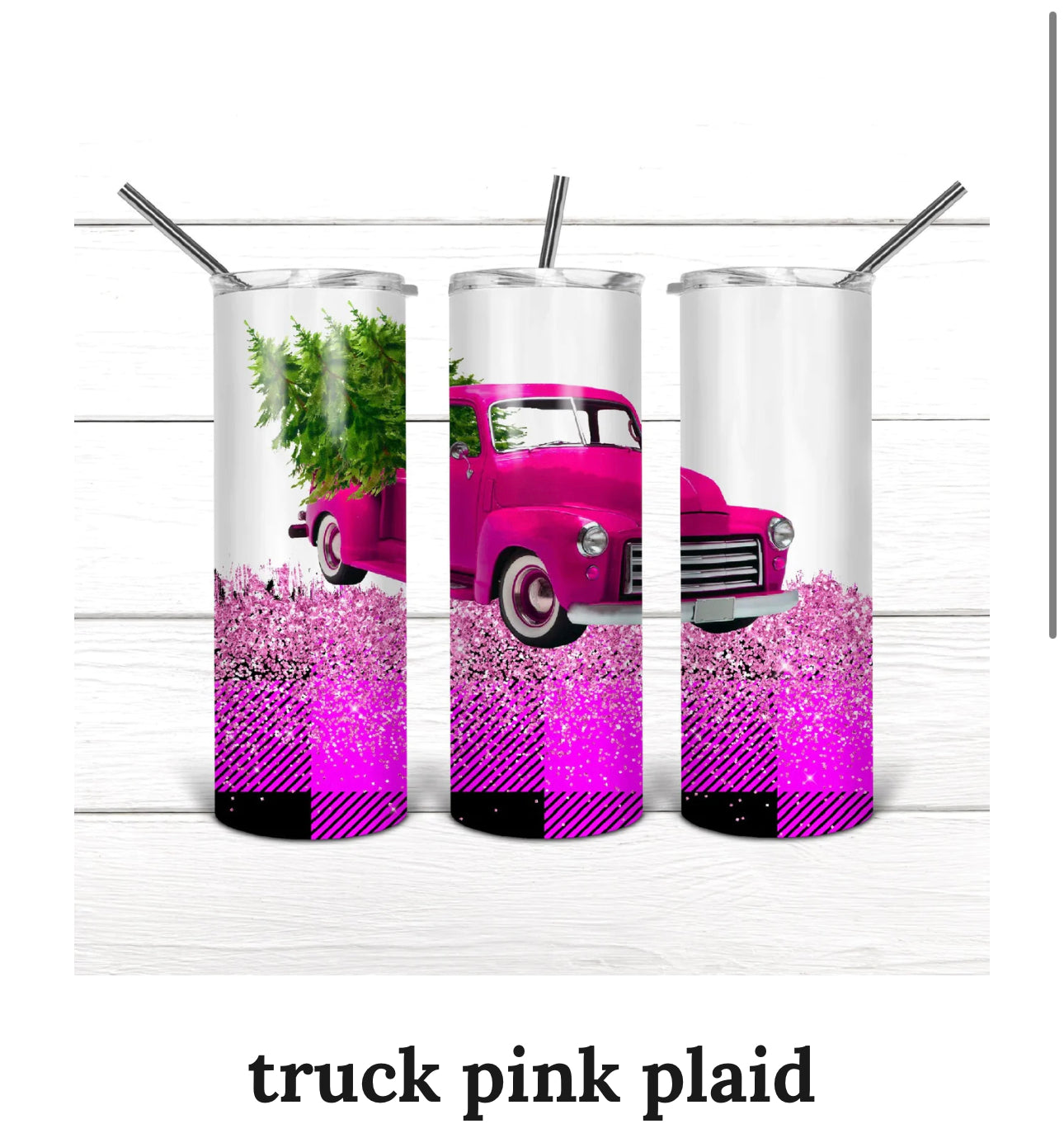 Truck Pink Plaid Tumbler